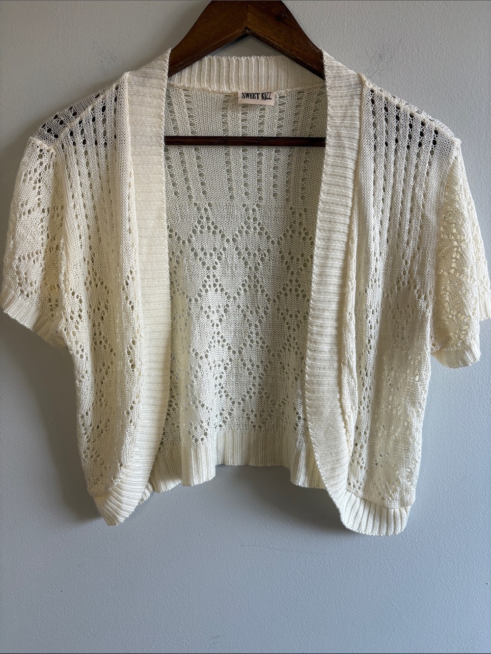 Sweet Kizz Ivory Open Knit Cardigan Shrug Boho Cottagecore M